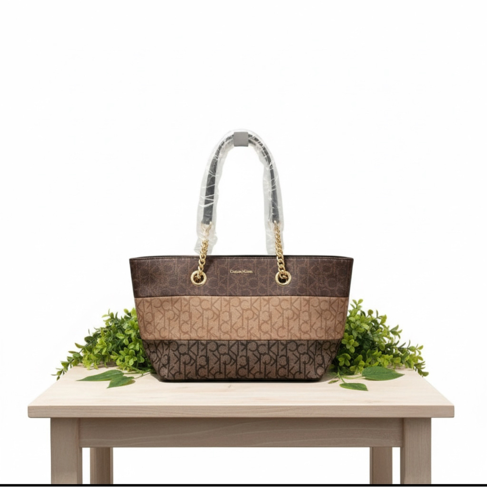 Calvin Klein Florence Top Zip Signature Tote Colorblock Monogram Chain - Picture 5 of 5